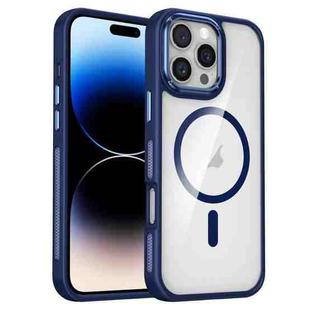 For iPhone 14 Pro Breathable Skin Feel Transparent MagSafe Magnetic Phone Case(Dark Blue)