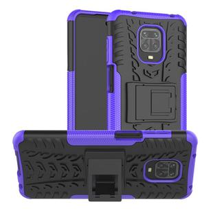 For Xiaomi Redmi Note 9S / 9 Pro / 9 Pro Max Tire Texture Shockproof TPU + PC Protective Case with Holder(Purple)