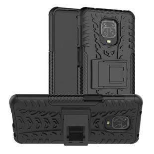 For Xiaomi Redmi Note 9S / 9 Pro / 9 Pro Max Tire Texture Shockproof TPU + PC Protective Case with Holder(Black)
