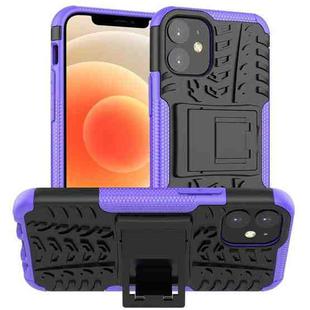 For iPhone 12 mini Tire Texture Shockproof TPU + PC Protective Case with Holder(Purple)