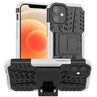 For iPhone 12 mini Tire Texture Shockproof TPU + PC Protective Case with Holder(White)