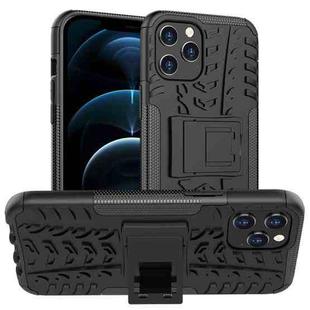 For iPhone 12 Pro Max Tire Texture Shockproof TPU + PC Protective Case with Holder(Black)