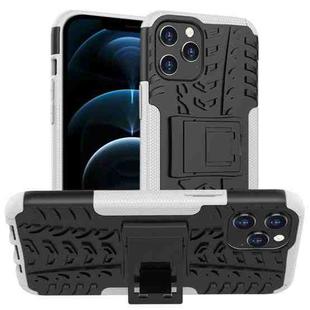 For iPhone 12 Pro Max Tire Texture Shockproof TPU + PC Protective Case with Holder(White)