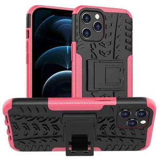 For iPhone 12 Pro Max Tire Texture Shockproof TPU + PC Protective Case with Holder(Rose Red)