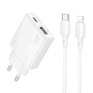 BOROFONE BN25 PD 30W USB, Type-C Charger with 1m Type-C to 8 Pin Cable Set, Plug Type:EU Plug(White)