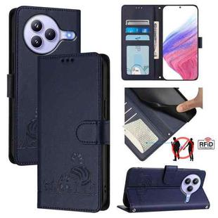 For Xiaomi Civi 5 Pro 5G Cat Rat Embossed Pattern RFID Leather Phone Case with Lanyard(Blue)