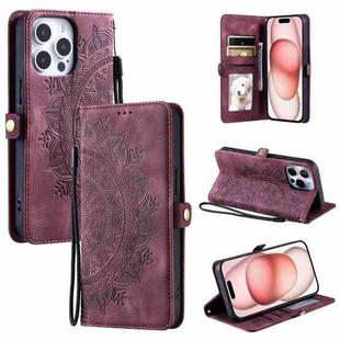 For iPhone 16 Pro Max Skin Feel Totem Embossed Leather Phone Case(Wine Red)