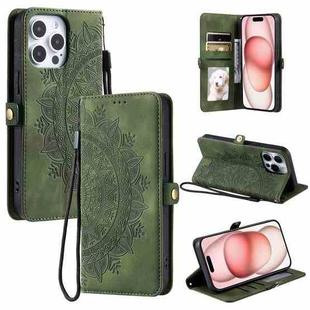 For iPhone 16 Pro Skin Feel Totem Embossed Leather Phone Case(Deep Green)