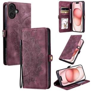 For iPhone 16 Plus Skin Feel Totem Embossed Leather Phone Case(Wine Red)