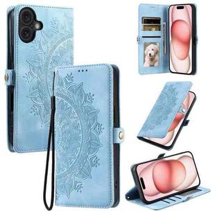 For iPhone 16 Plus Skin Feel Totem Embossed Leather Phone Case(Blue)