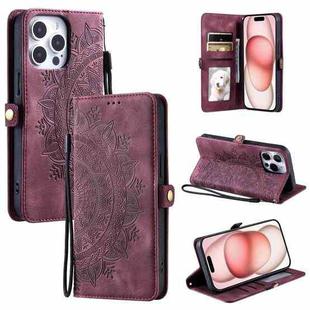 For iPhone 15 Pro Max Skin Feel Totem Embossed Leather Phone Case(Wine Red)