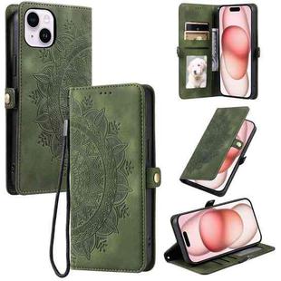 For iPhone 14 Plus Skin Feel Totem Embossed Leather Phone Case(Deep Green)