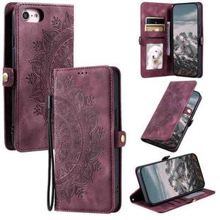 For iPhone 7 / 8 / SE 2022 Skin Feel Totem Embossed Leather Phone Case(Wine Red)