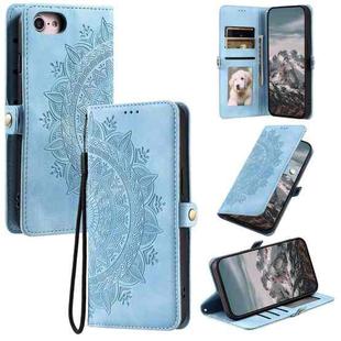 For iPhone 7 / 8 / SE 2022 Skin Feel Totem Embossed Leather Phone Case(Blue)