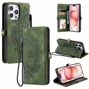 For iPhone 13 Pro Skin Feel Totem Embossed Leather Phone Case(Deep Green)