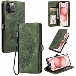 For iPhone 12 / 12 Pro Skin Feel Totem Embossed Leather Phone Case(Deep Green)