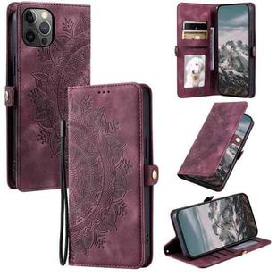 For iPhone 12 / 12 Pro Skin Feel Totem Embossed Leather Phone Case(Wine Red)