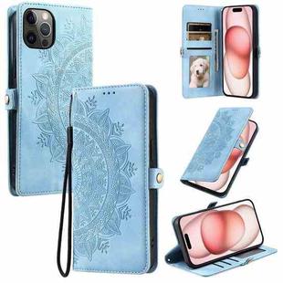 For iPhone 12 Pro Max Skin Feel Totem Embossed Leather Phone Case(Blue)