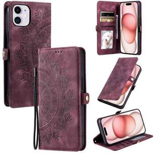 For iPhone 12 mini Skin Feel Totem Embossed Leather Phone Case(Wine Red)