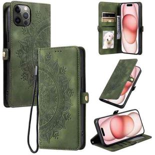 For iPhone 11 Pro Skin Feel Totem Embossed Leather Phone Case(Deep Green)