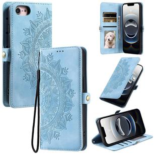 For iPhone 16e Skin Feel Totem Embossed Leather Phone Case(Blue)