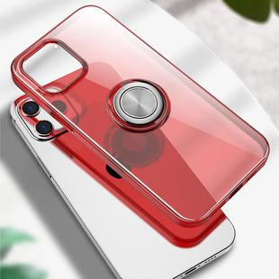For iPhone 12 / 12 Pro Transparent TPU Protective Case with Metal Ring Holder(Red)