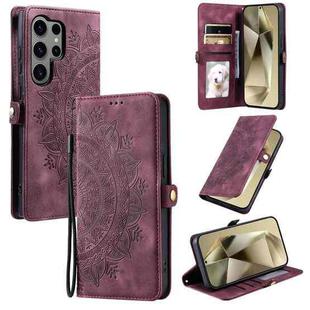 For Samsung Galaxy S24 Ultra 5G Skin Feel Totem Embossed Leather Phone Case(Wine Red)