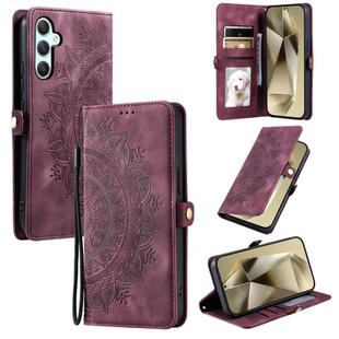 For Samsung Galaxy S25 5G Skin Feel Totem Embossed Leather Phone Case(Wine Red)