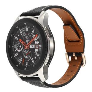 22mm T-shaped Starry Sky Style Litchi Texture Genuine Leather Watch Band(Black)
