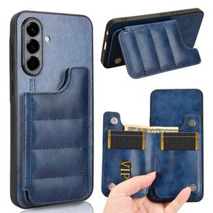 For Samsung Galaxy A56 5G Cow Pattern Sewing Card Bag Phone Case(Blue)
