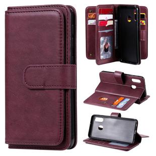 For Samsung Galaxy A20e Multifunctional Magnetic Copper Buckle Horizontal Flip Solid Color Leather Case with 10 Card Slots & Wallet & Holder & Photo Frame(Wine Red)