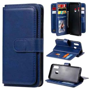 For Samsung Galaxy A20e Multifunctional Magnetic Copper Buckle Horizontal Flip Solid Color Leather Case with 10 Card Slots & Wallet & Holder & Photo Frame(Dark Blue)