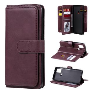 For Samsung Galaxy A21s Multifunctional Magnetic Copper Buckle Horizontal Flip Solid Color Leather Case with 10 Card Slots & Wallet & Holder & Photo Frame(Wine Red)