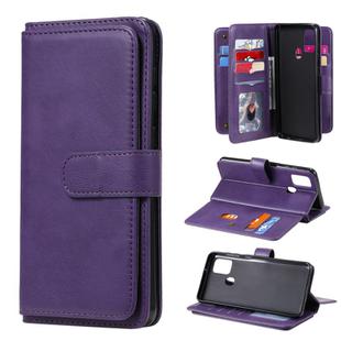 For Samsung Galaxy A21s Multifunctional Magnetic Copper Buckle Horizontal Flip Solid Color Leather Case with 10 Card Slots & Wallet & Holder & Photo Frame(Purple)