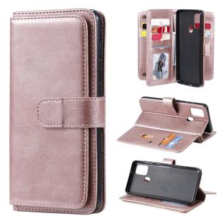 For Samsung Galaxy A21s Multifunctional Magnetic Copper Buckle Horizontal Flip Solid Color Leather Case with 10 Card Slots & Wallet & Holder & Photo Frame(Rose Gold)