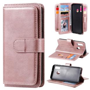For Samsung Galaxy A40 Multifunctional Magnetic Copper Buckle Horizontal Flip Solid Color Leather Case with 10 Card Slots & Wallet & Holder & Photo Frame(Rose Gold)