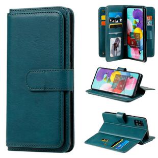 For Samsung Galaxy A51 (4G) Multifunctional Magnetic Copper Buckle Horizontal Flip Solid Color Leather Case with 10 Card Slots & Wallet & Holder & Photo Frame(Dark Green)