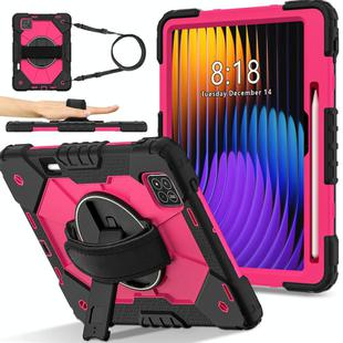 For Xiaomi Pad 7 / 7 Pro 2024 Contrast Color Robot Silicone Hybrid PC Tablet Case(Black Rose Red)