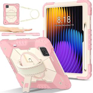 For Xiaomi Pad 7 / 7 Pro 2024 Contrast Color Robot Silicone Hybrid PC Tablet Case(Rose Gold Beige)