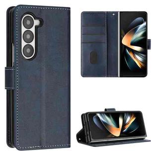 For Samsung Galaxy Z Fold6 Stitching Calf Texture Buckle Folding Leather Phone Case(Blue)