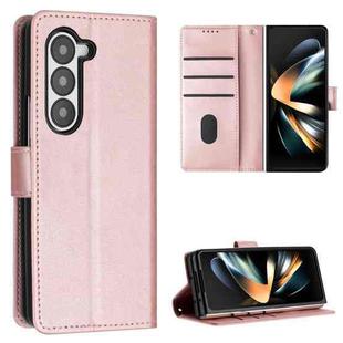 For Samsung Galaxy Z Fold6 Stitching Calf Texture Buckle Folding Leather Phone Case(Rose Gold)