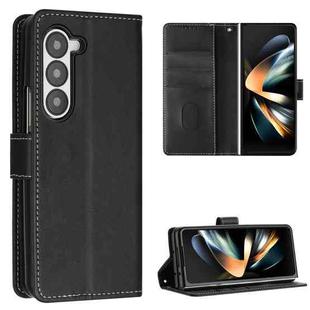 For Samsung Galaxy Z Fold5 Stitching Calf Texture Buckle Folding Leather Phone Case(Black)