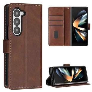 For Samsung Galaxy Z Fold5 Stitching Calf Texture Buckle Folding Leather Phone Case(Brown)