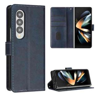 For Samsung Galaxy Z Fold4 Stitching Calf Texture Buckle Folding Leather Phone Case(Blue)