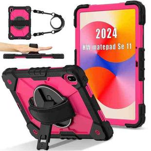 For Huawei MatePad SE 11 2024 Contrast Color Robot Silicone Hybrid PC Tablet Case(Black Rose Red)