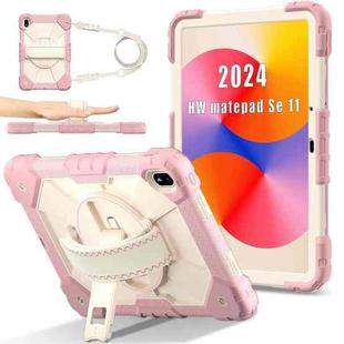 For Huawei MatePad SE 11 2024 Contrast Color Robot Silicone Hybrid PC Tablet Case(Rose Gold Beige)