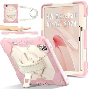 For Huawei MatePad Air 12 2024 Contrast Color Robot Silicone Hybrid PC Tablet Case(Rose Gold Beige)
