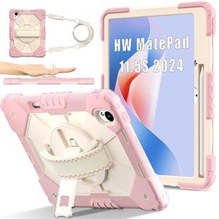 For Huawei MatePad 11.5 S Contrast Color Robot Silicone Hybrid PC Tablet Case(Rose Gold Beige)