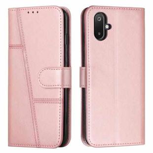 For Samsung Galaxy F06 5G / M06 5G Stitching Calf Texture Buckle Leather Phone Case(Rose Gold)