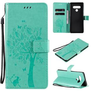 For LG Stylo 6 Tree & Cat Embossed Pattern Horizontal Flip Leather Case with Holder & Card Slots & Wallet & Lanyard(Green)